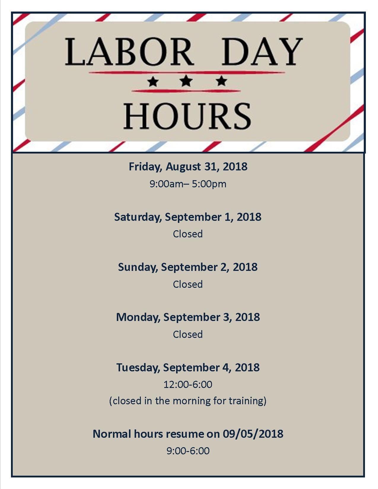 Labor Day Hours