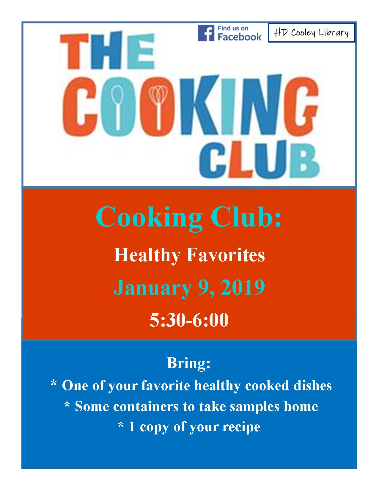 Cooking Club schedule and theme