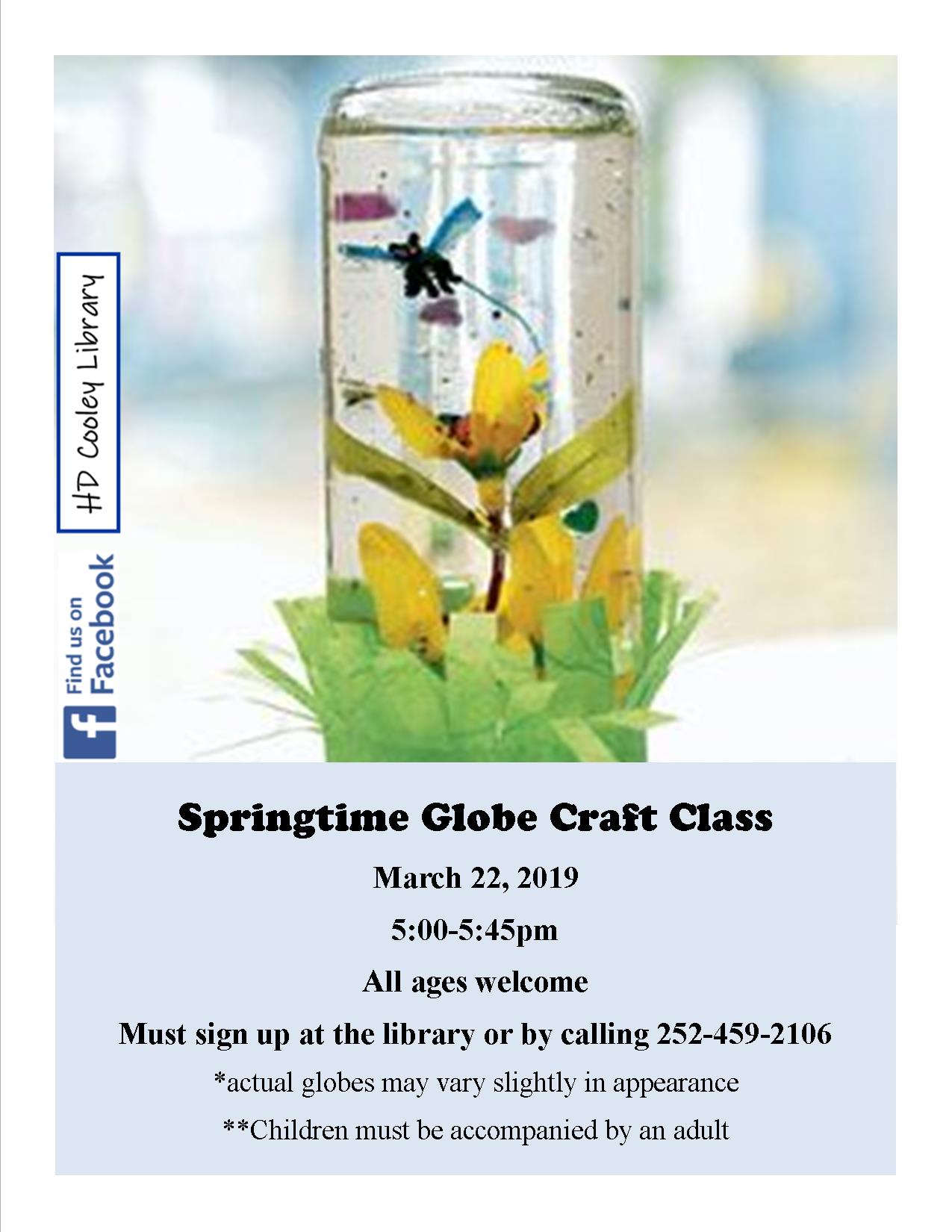 Time and date given for Springtime Globe craft class