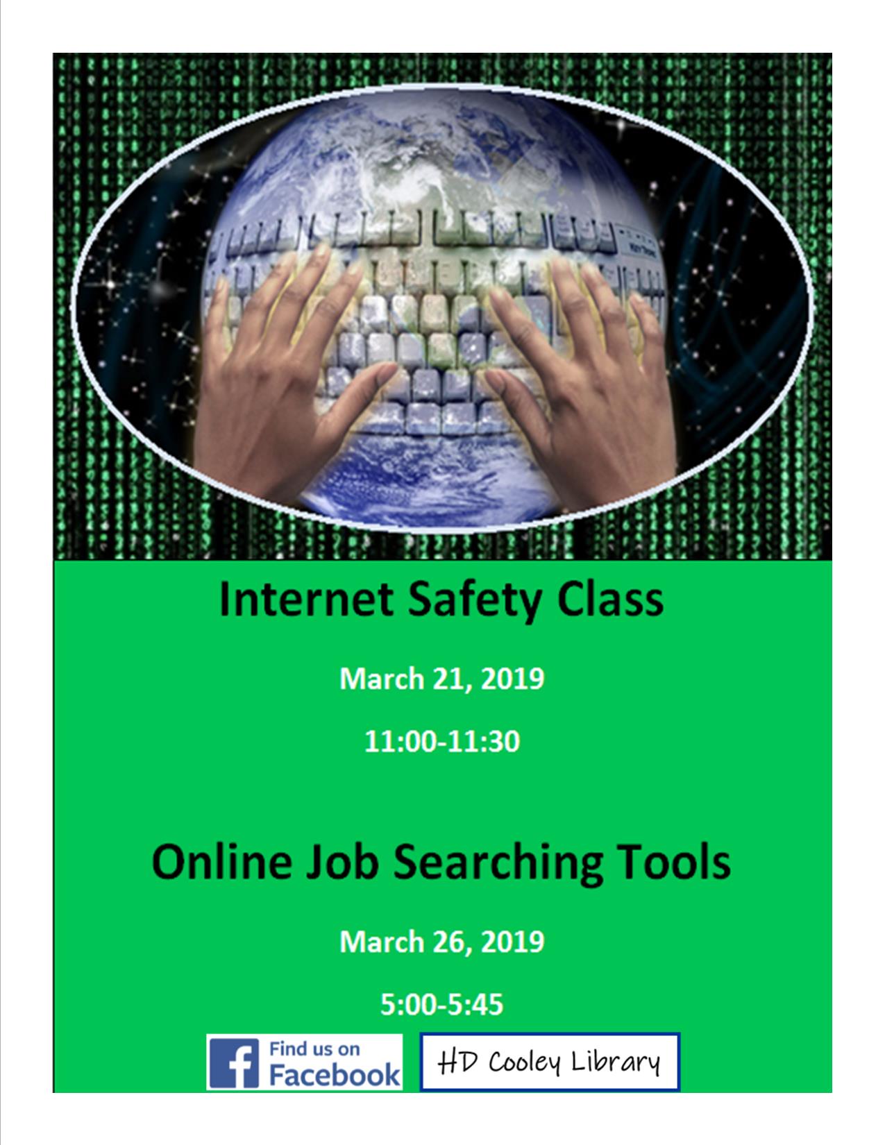 List of class dates and time for Internet Safety and Job Searching