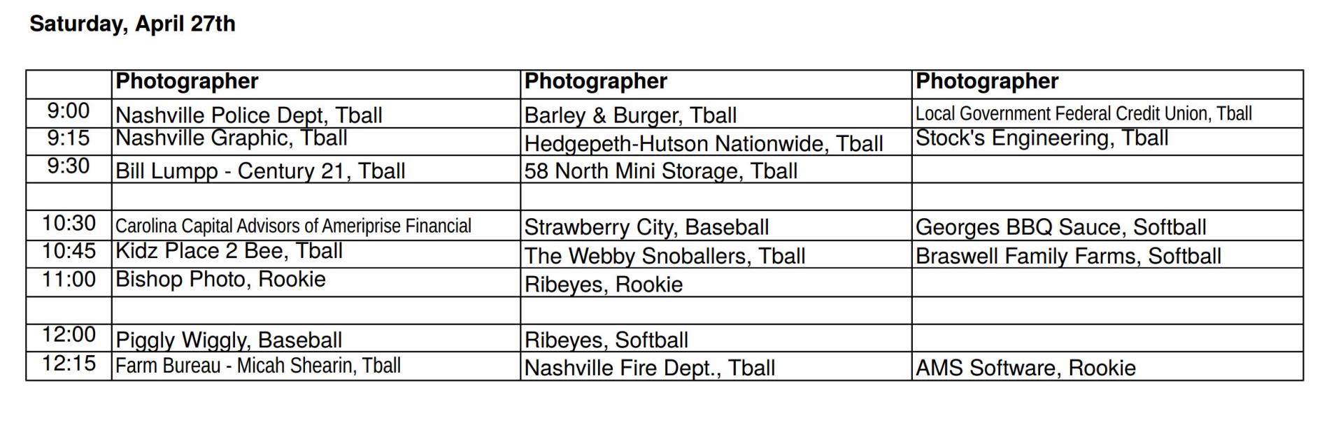 Spring Picture Schedule 2019