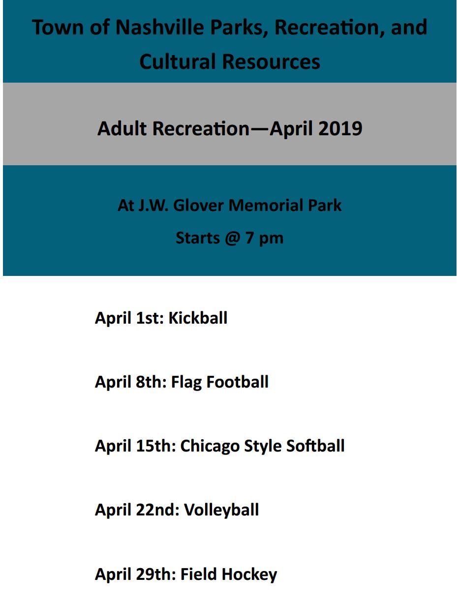 Adult Recreation Flyer for April 2019