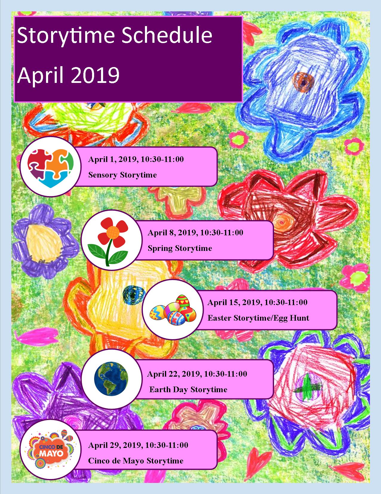 April Storytime themes and dates