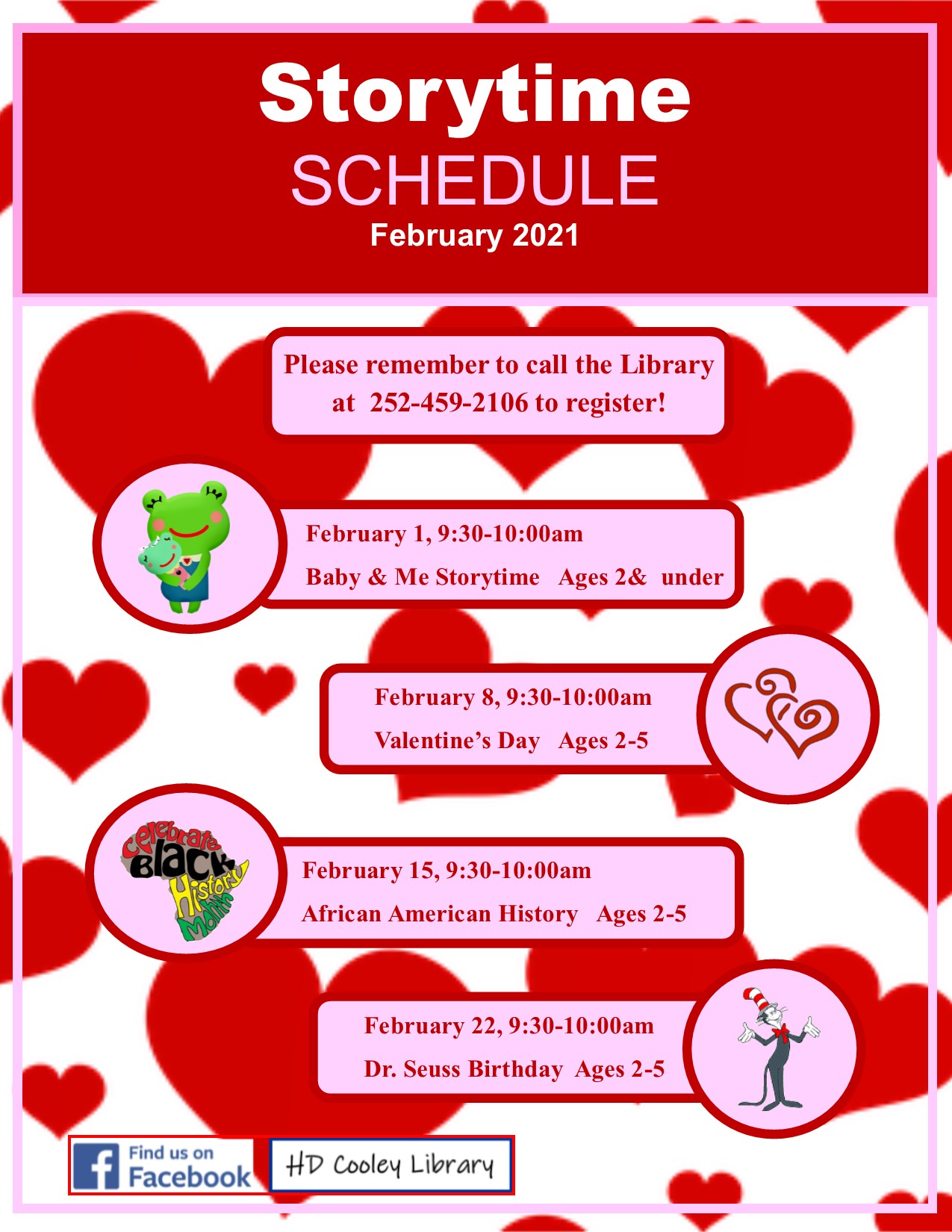 February Storytimes Date and Times