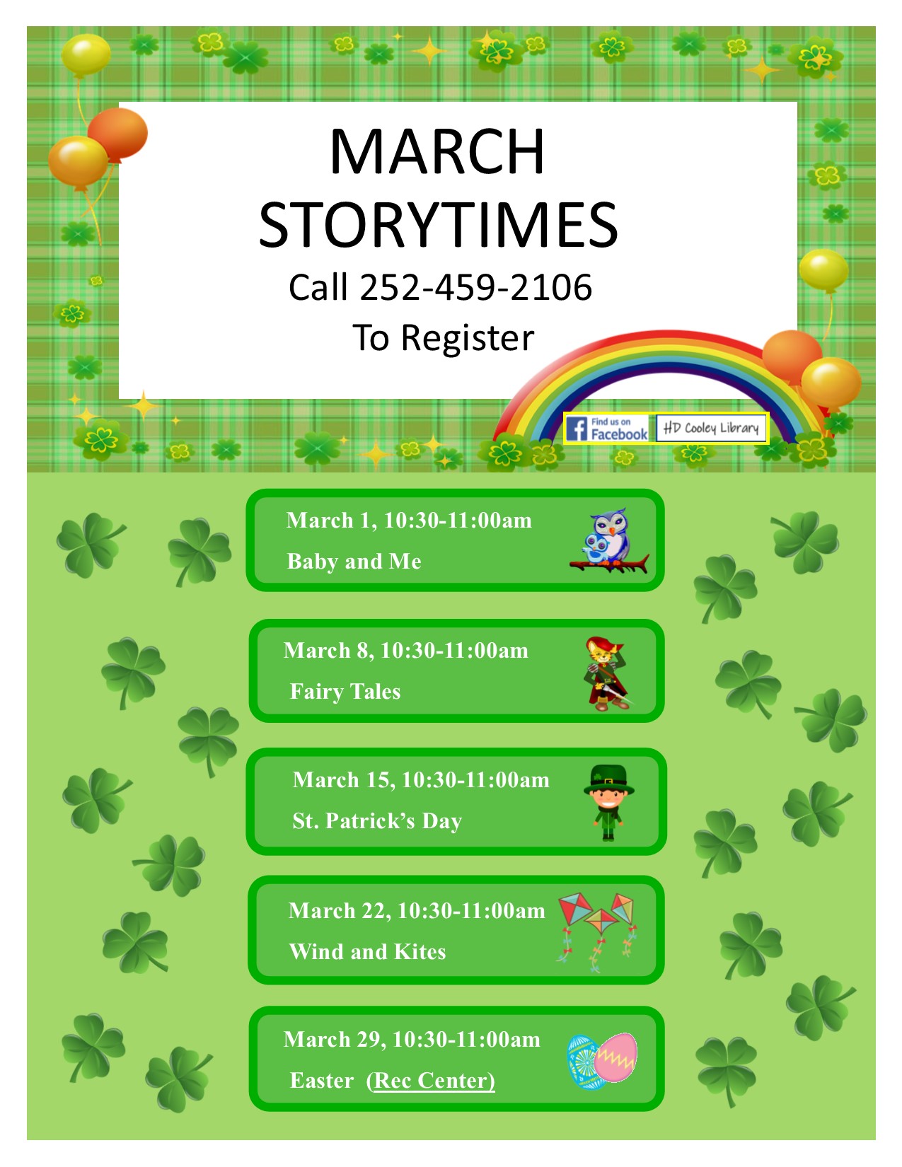 March Storytimes Dates and Times