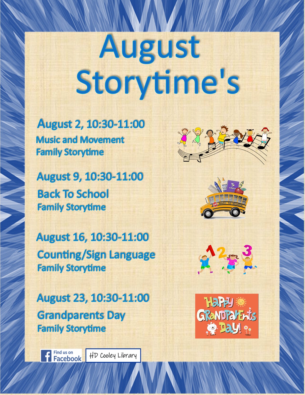 August Storytime's Date and Time