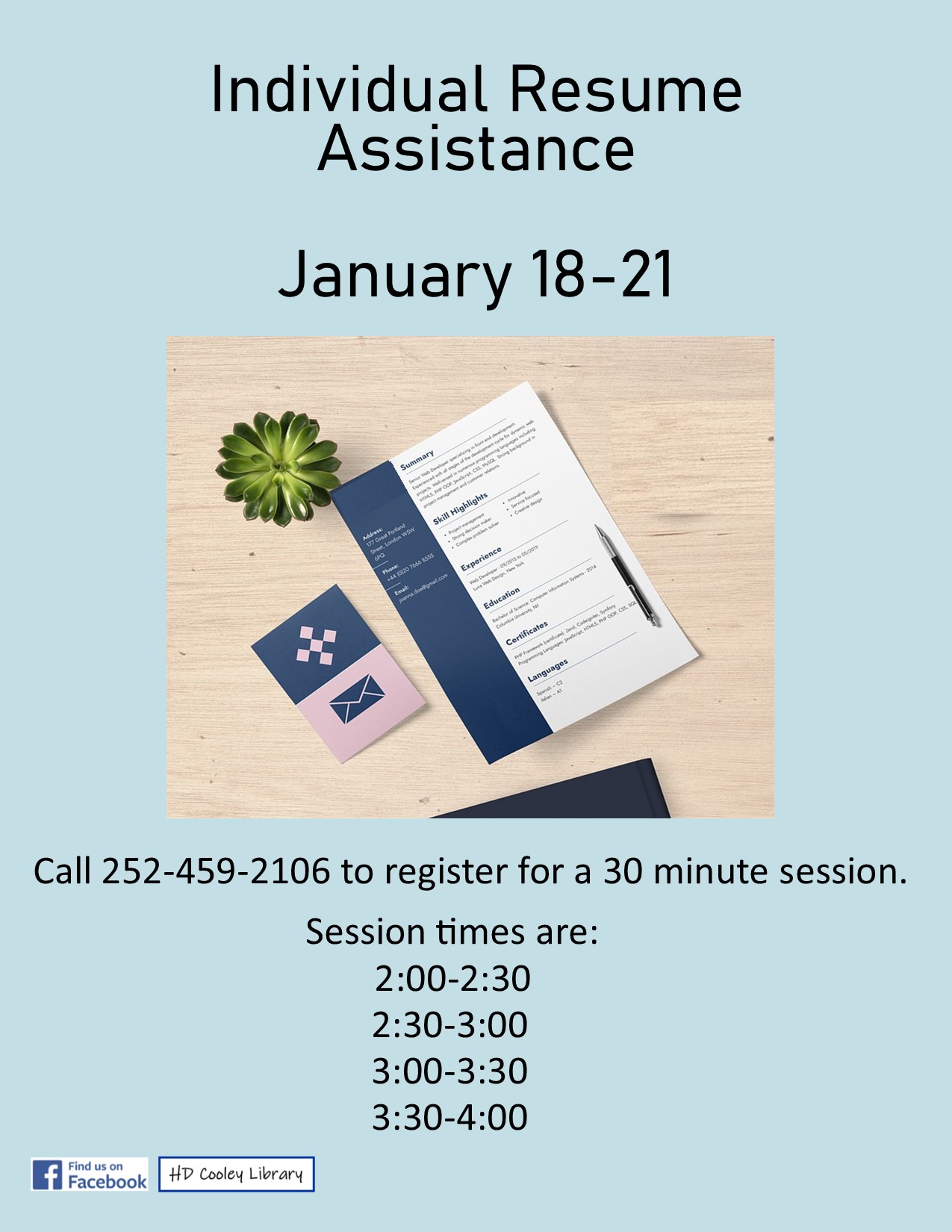 Resume Assistance Dates and Times