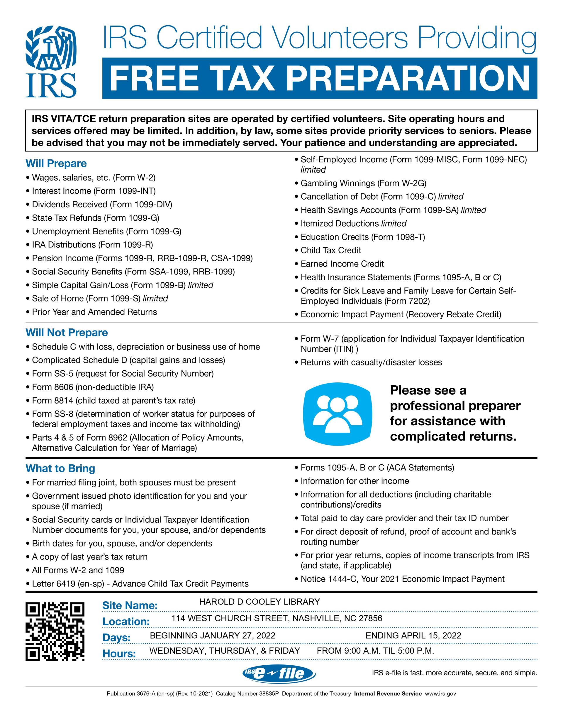 VITA tax dates and times