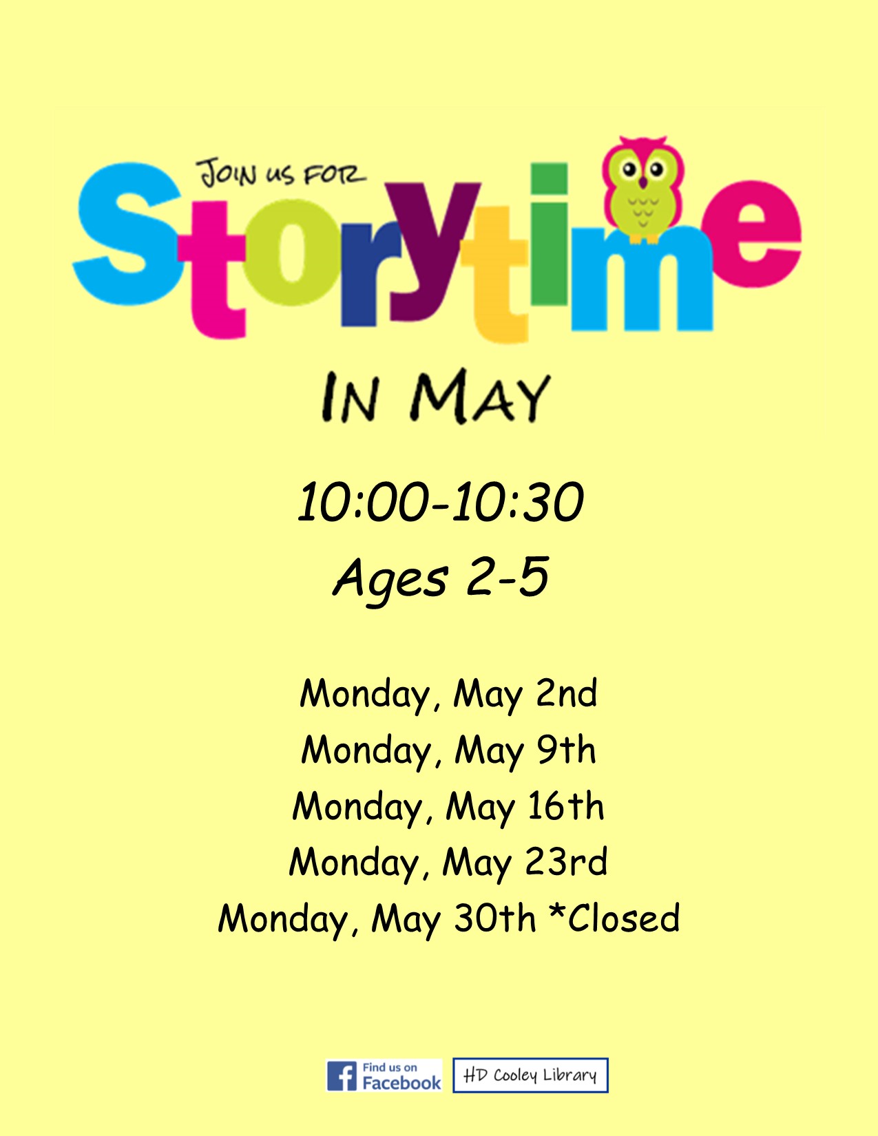 Storytime in May Date and Time