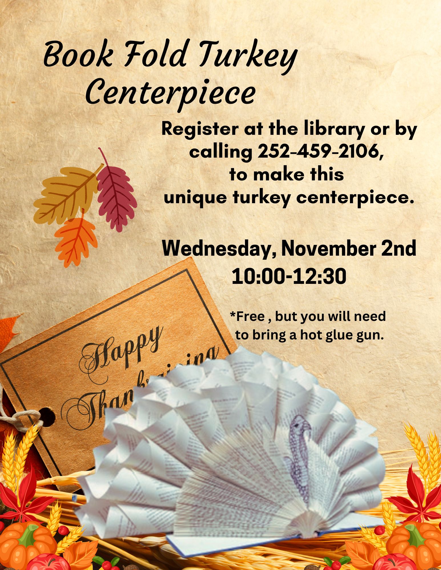 Book Fold Turkey Centerpiece Date and Time 