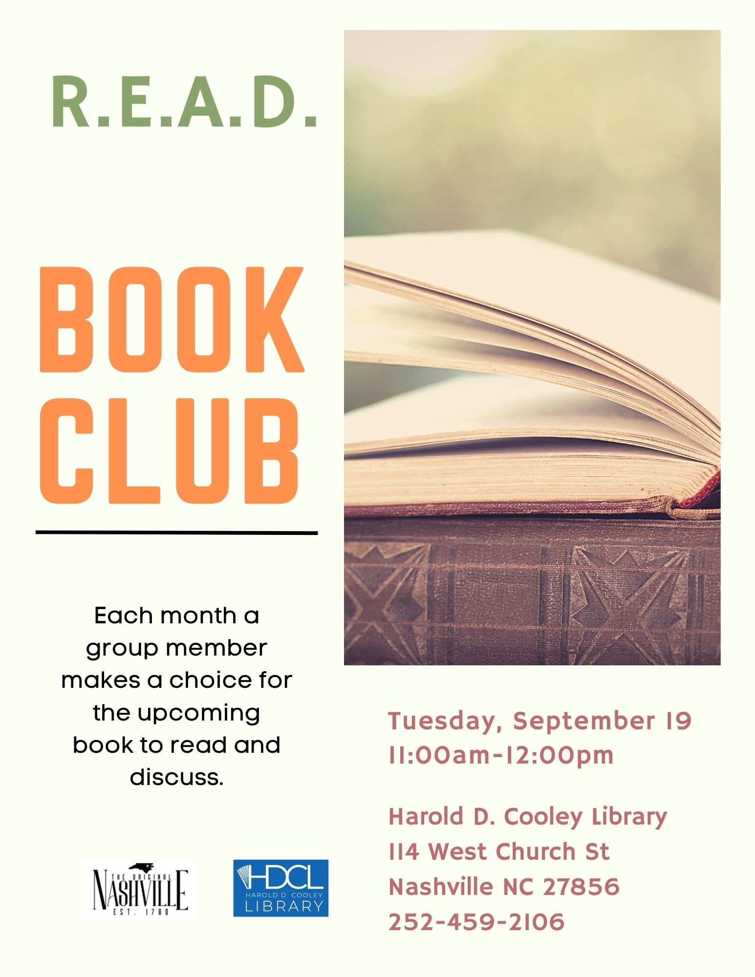 Read, Eat, and Discuss Book Club Date and Time