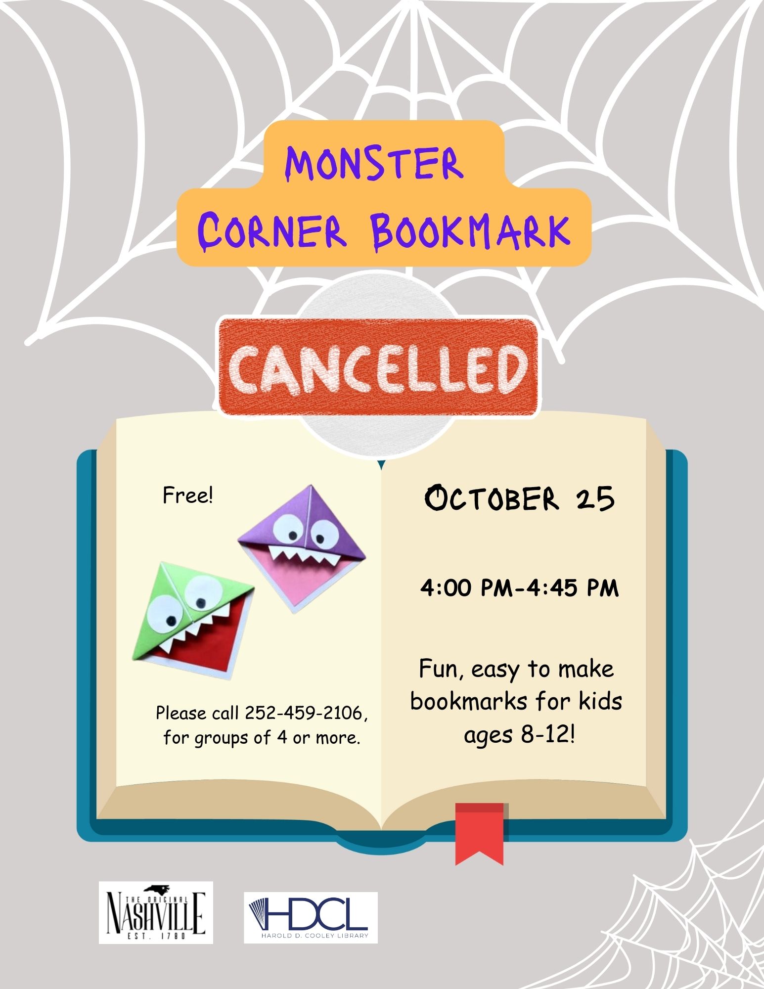 Monster Corner Bookmark Cancelled Date and Time