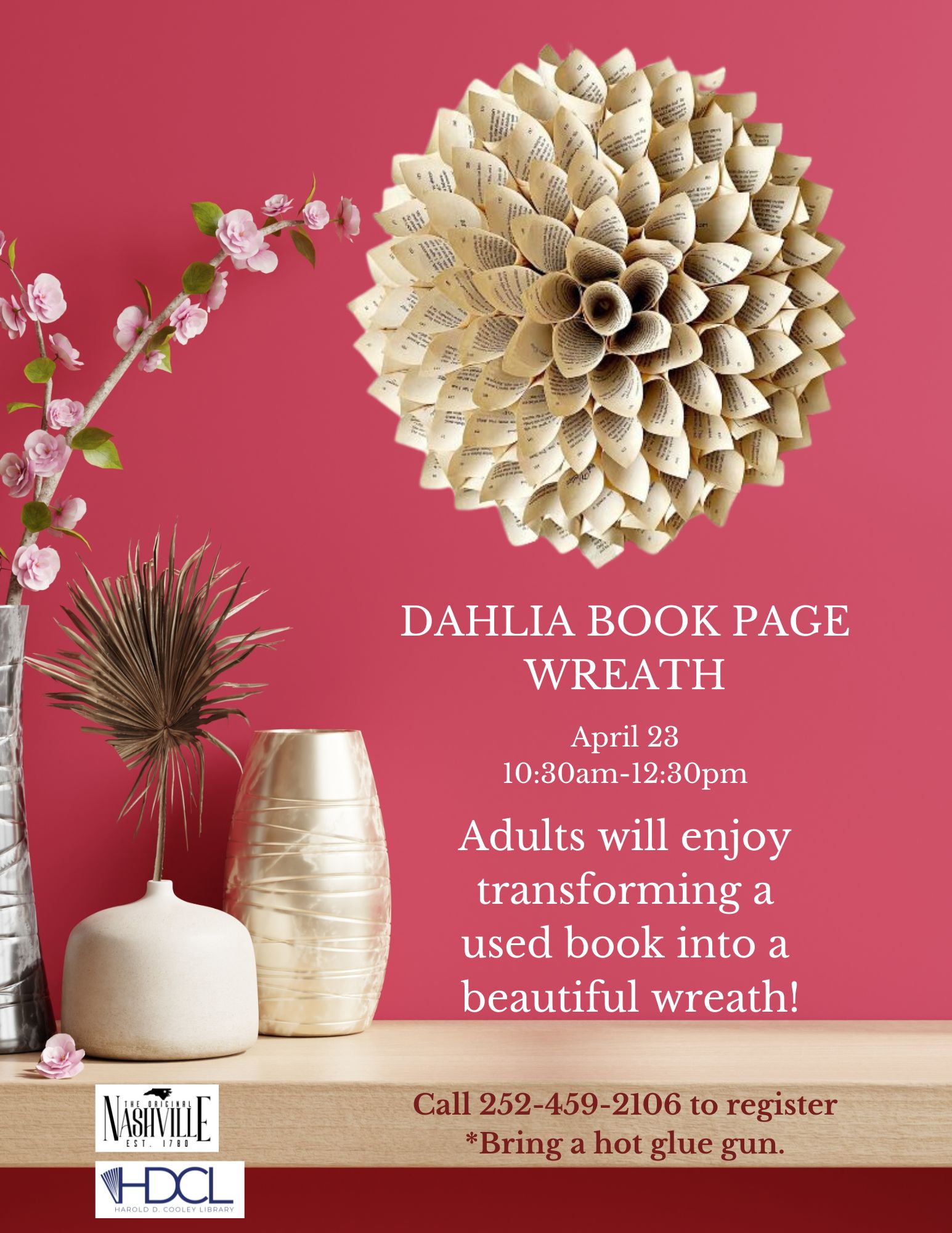 Dahlia Book Page Wreath Date and Time